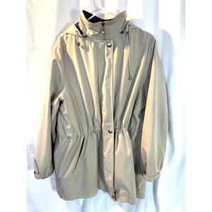 Liz Claiborne, Women's Beige Jacket, brown plaid lining and detachable hood.